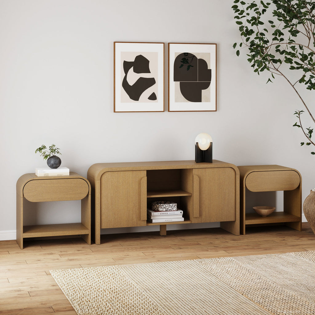 Arched TV Stand and 2 End Table Living Room Set