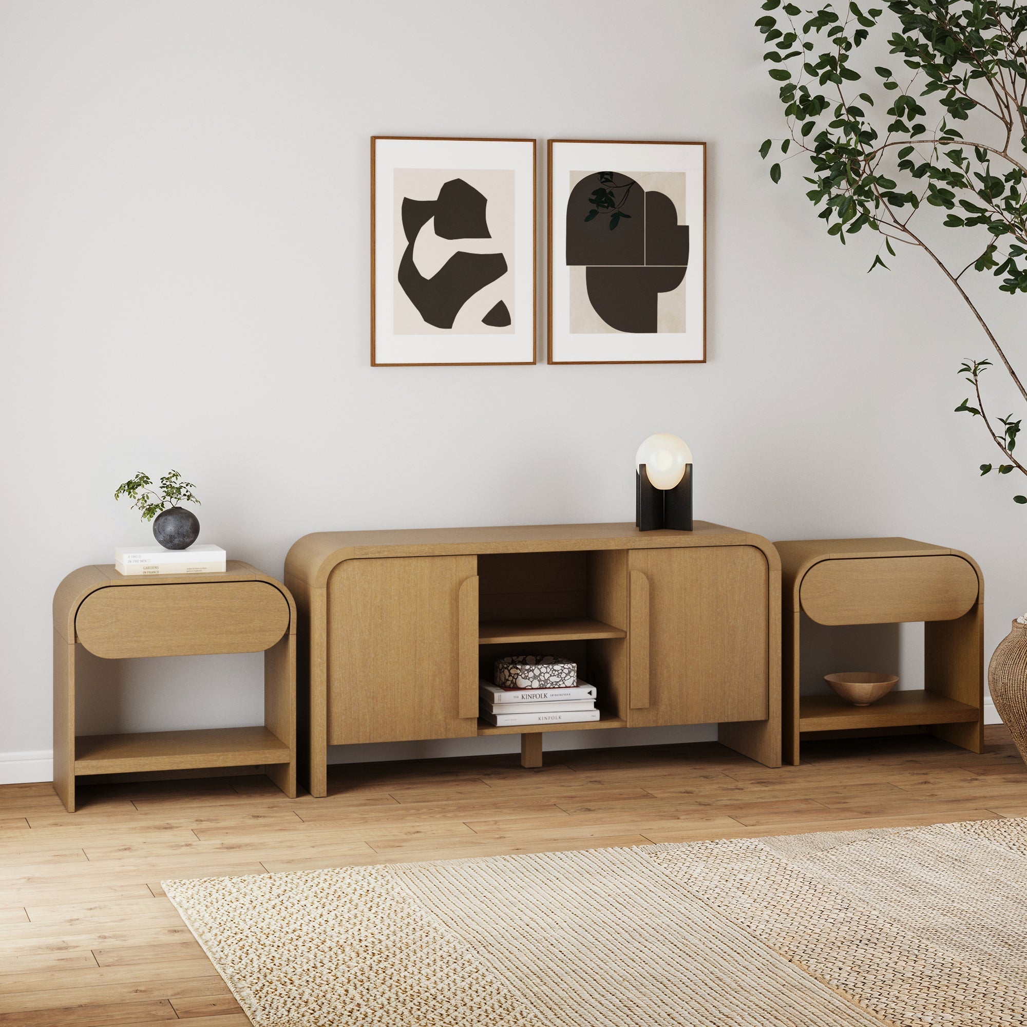 Arched TV Stand and 2 End Table Living Room Set