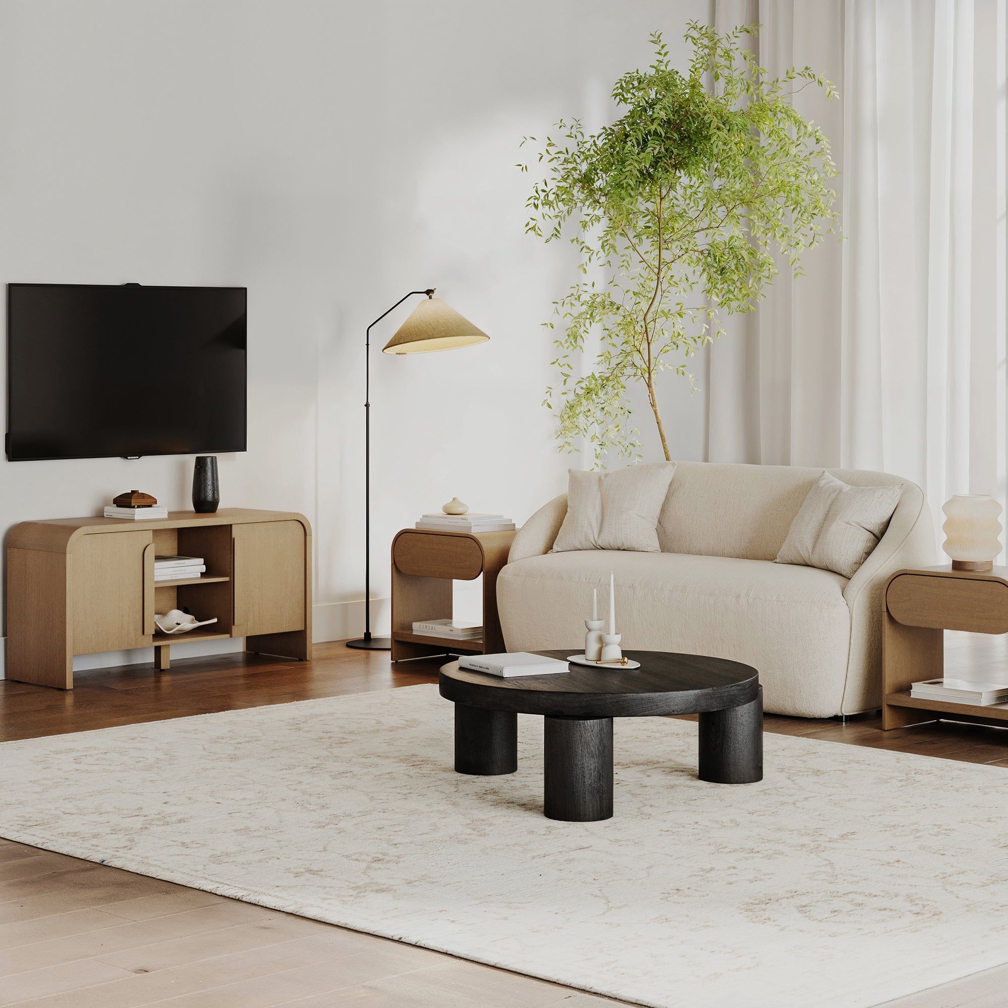 Arched TV Stand and 2 End Table Living Room Set
