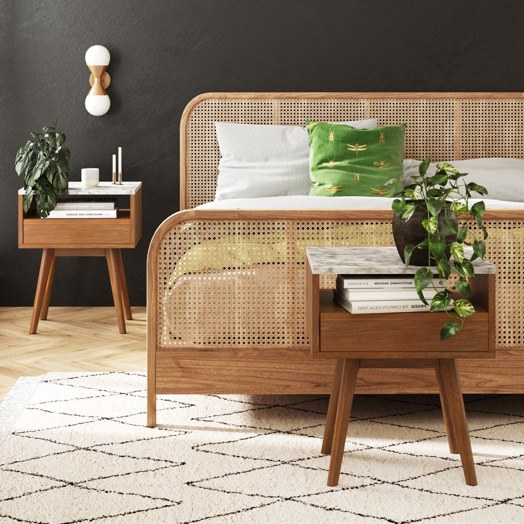 Mid-Century Faux Marble Nightstand
