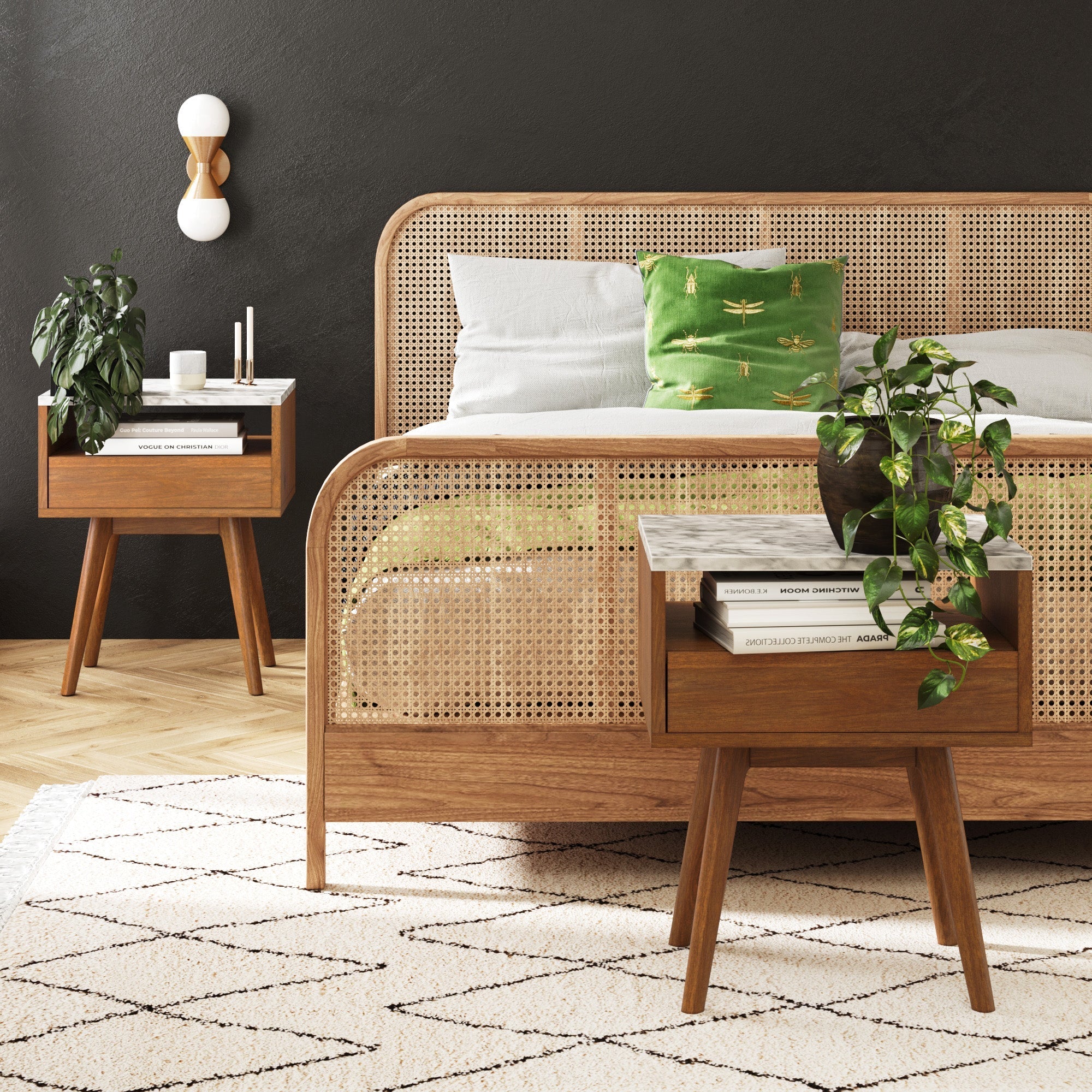 Mid-Century Faux Marble Nightstand