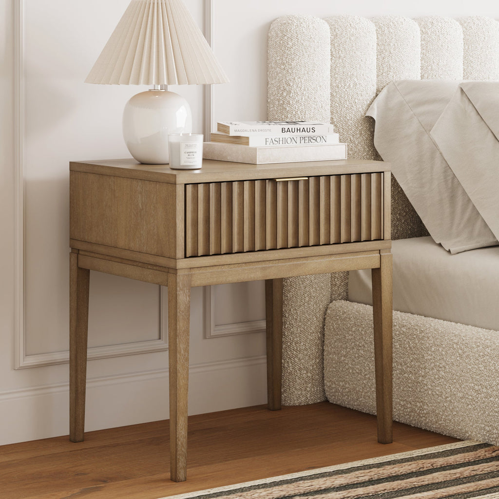 Bohemian Wood Nightstand with Drawer