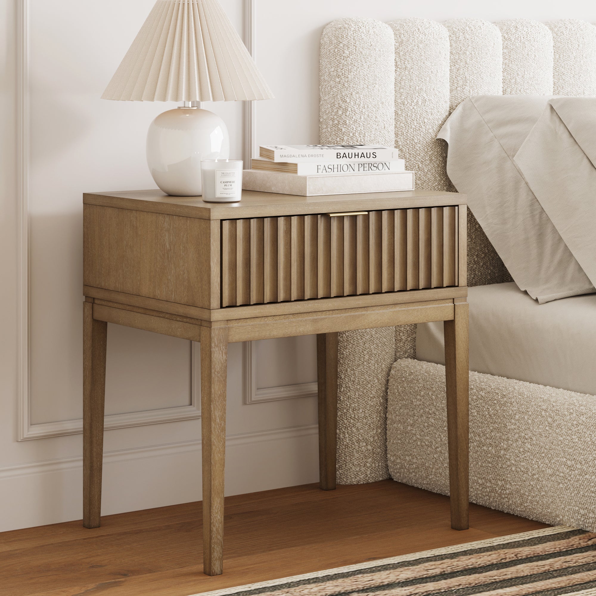 Bohemian Wood Nightstand with Drawer