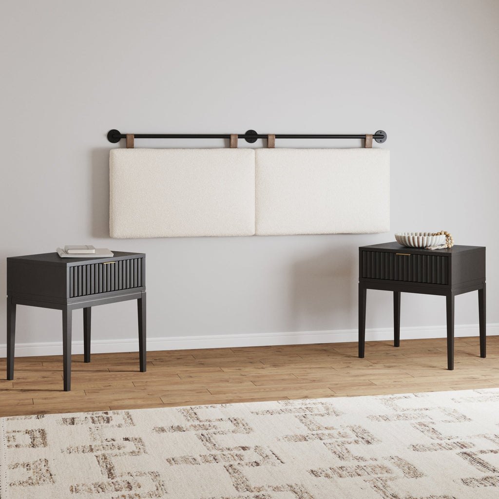 Modern Boucle King Headboard and Fluted Nightstand Set