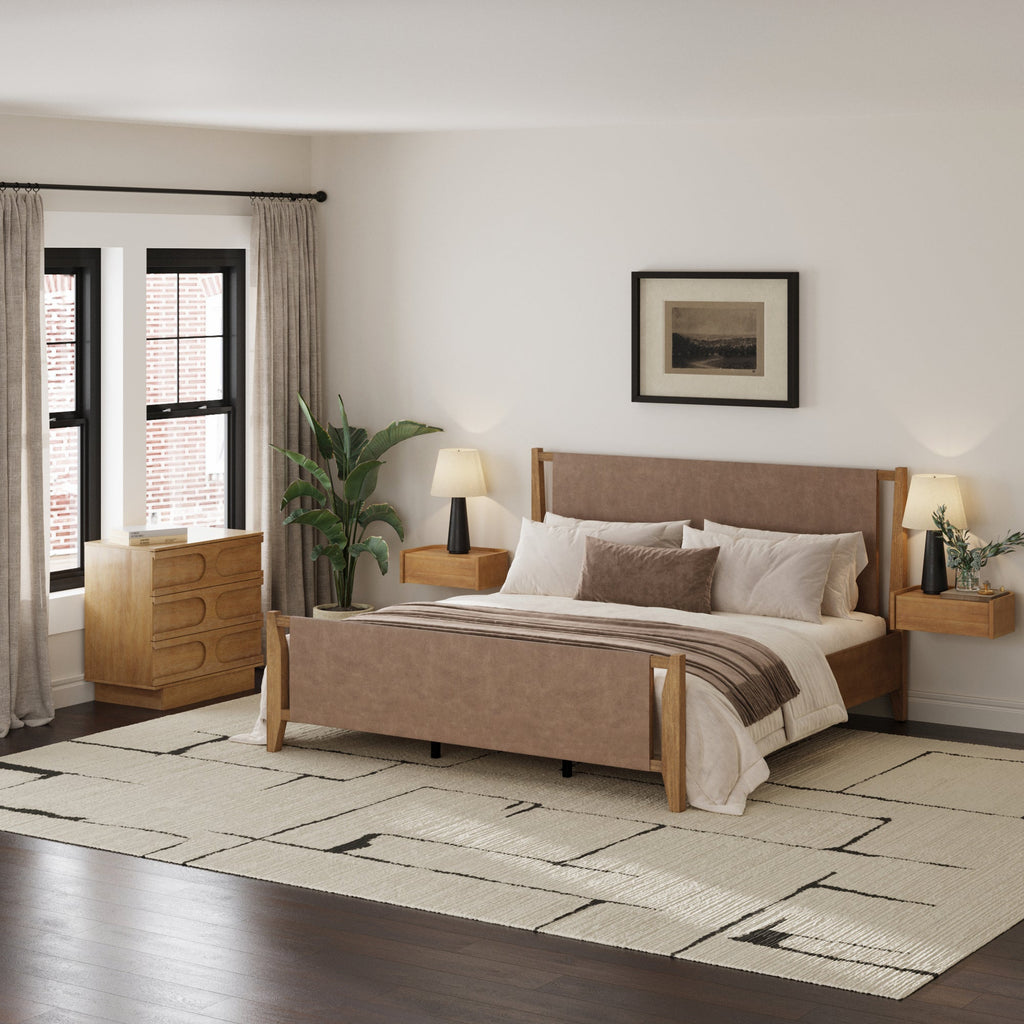 Faux Leather King Bedroom Set with 1 Dresser & 2 Nightstand