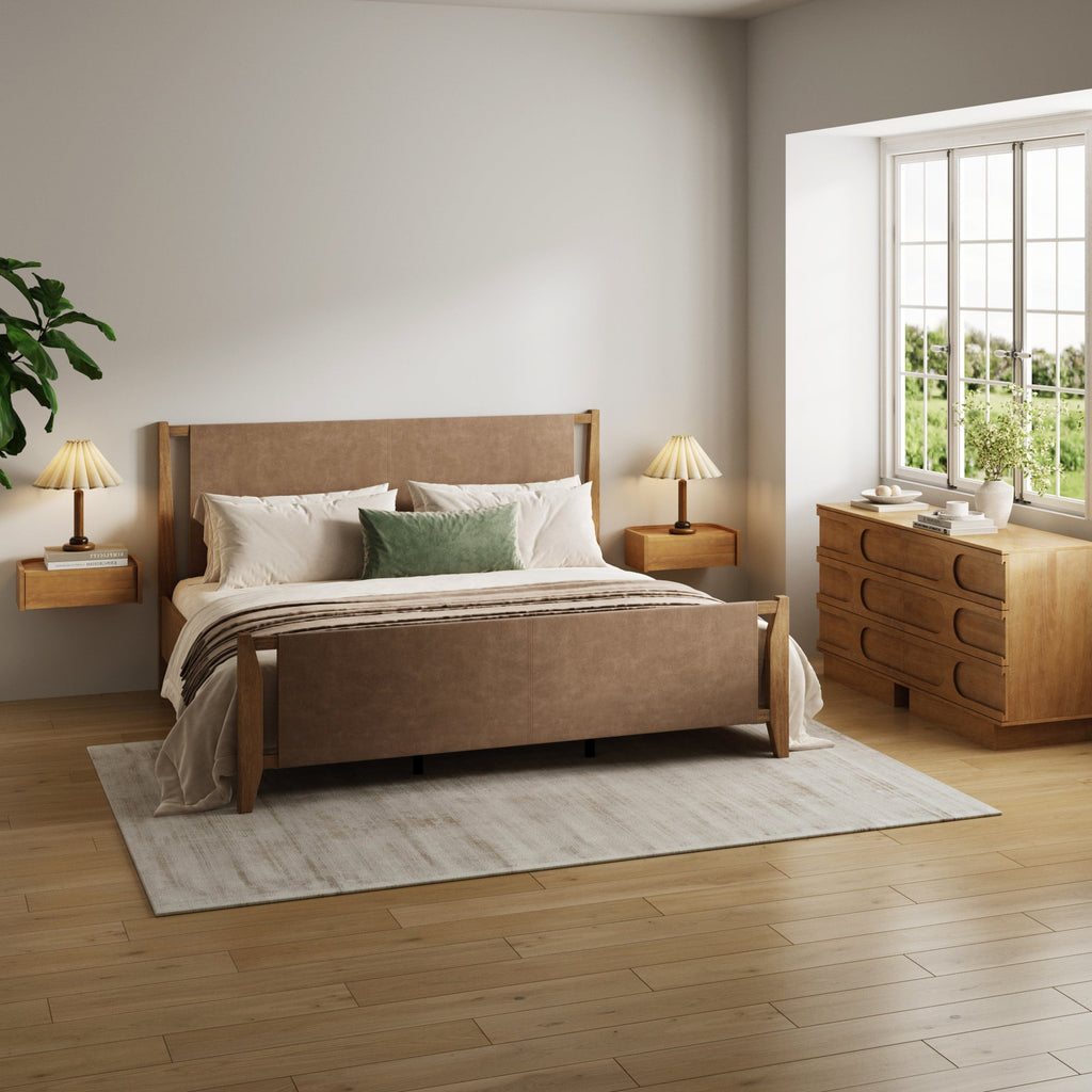 Faux Leather King Bedroom Set with 2 Dresser & 2 Nightstand