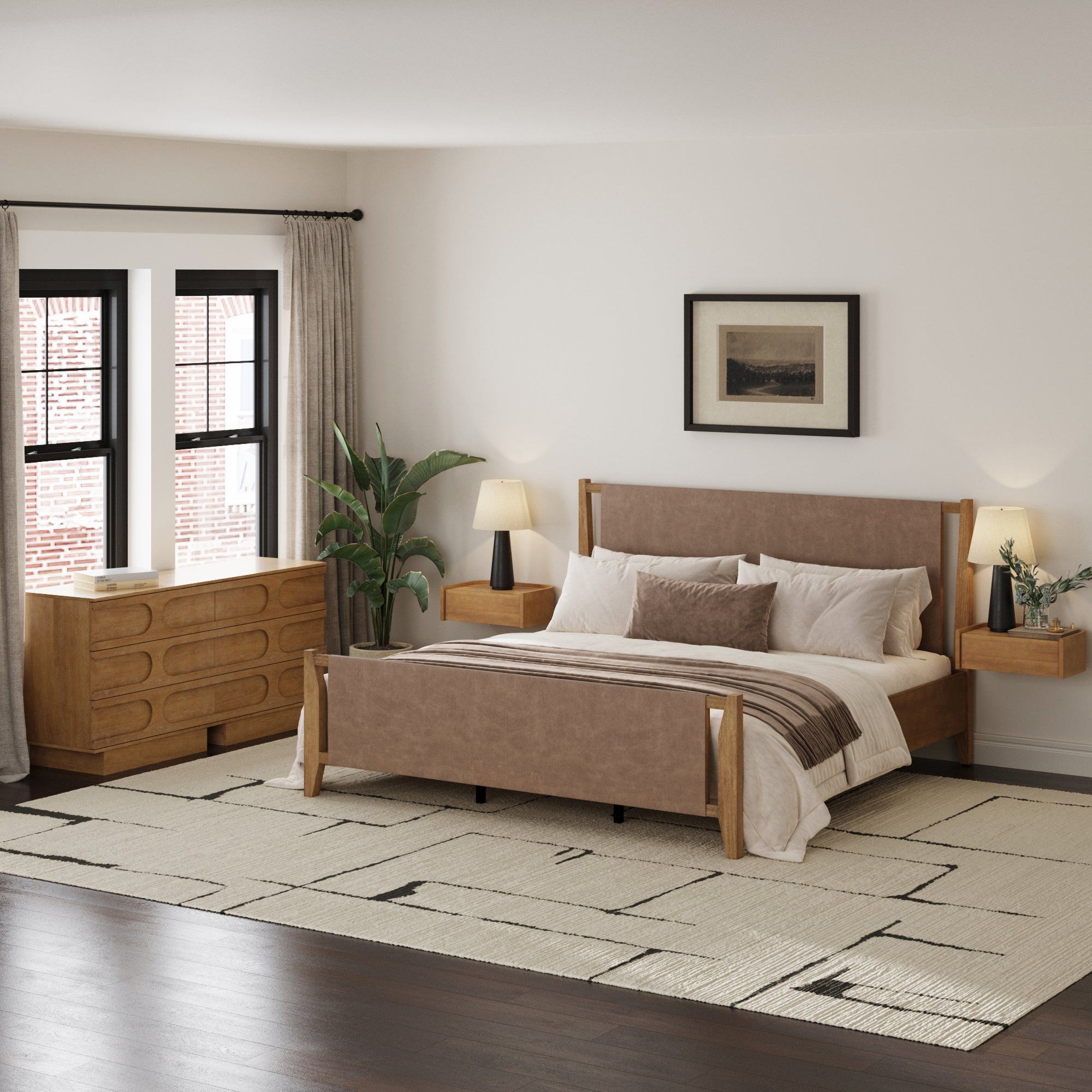 Faux Leather King Bedroom Set with 2 Dresser & 2 Nightstand