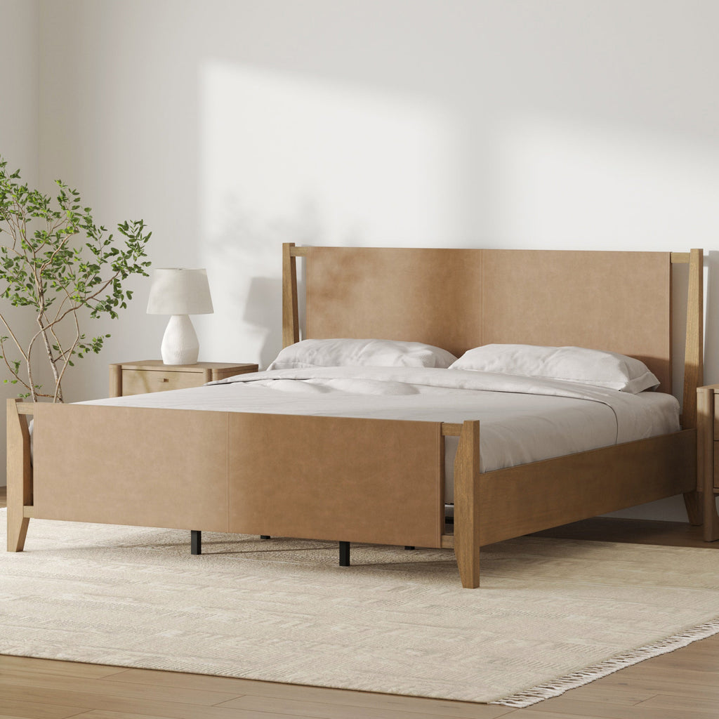 Size Bed Frame Wood & Faux Leather with Headboard