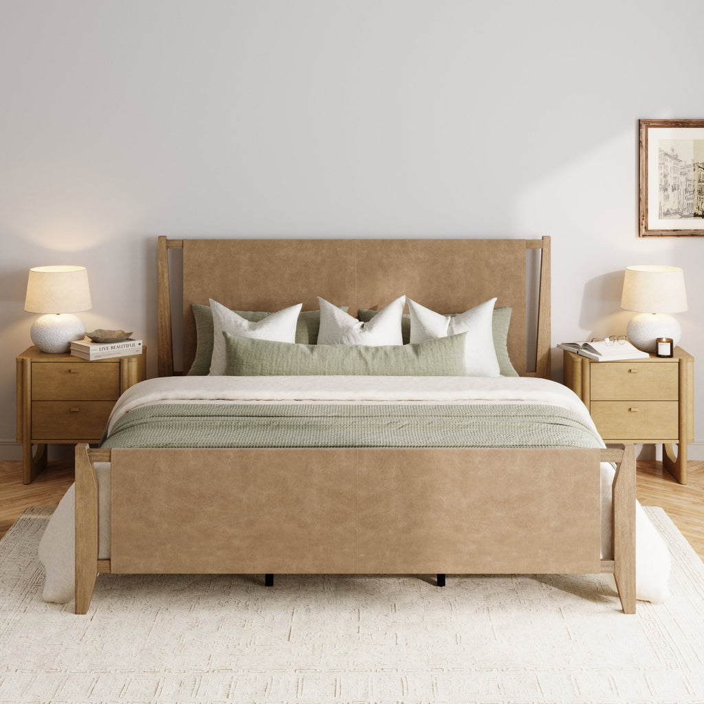 Size Bed Frame Wood & Faux Leather with Headboard