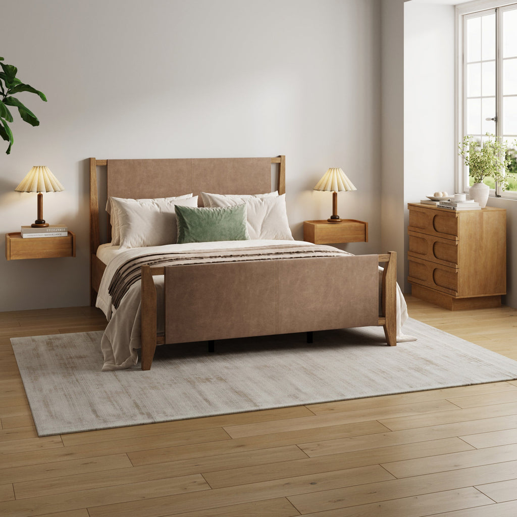 Faux Leather Queen Bedroom Set with 1 Dresser & 2 Nightstand