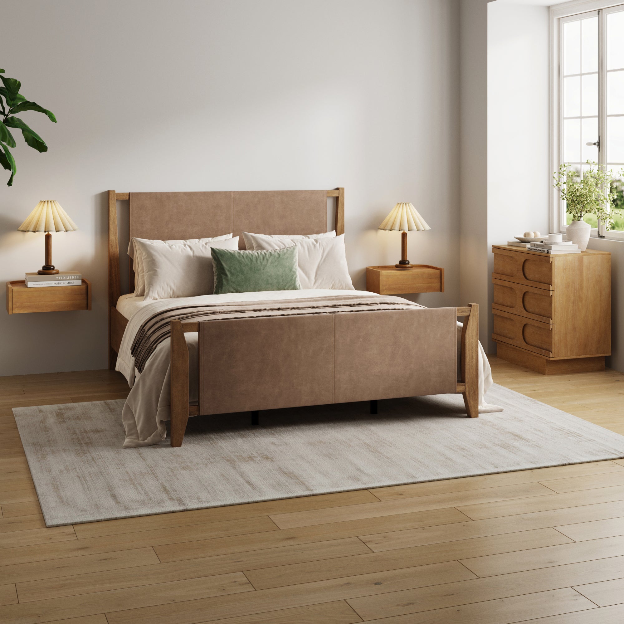 Faux Leather Queen Bedroom Set with 1 Dresser & 2 Nightstand