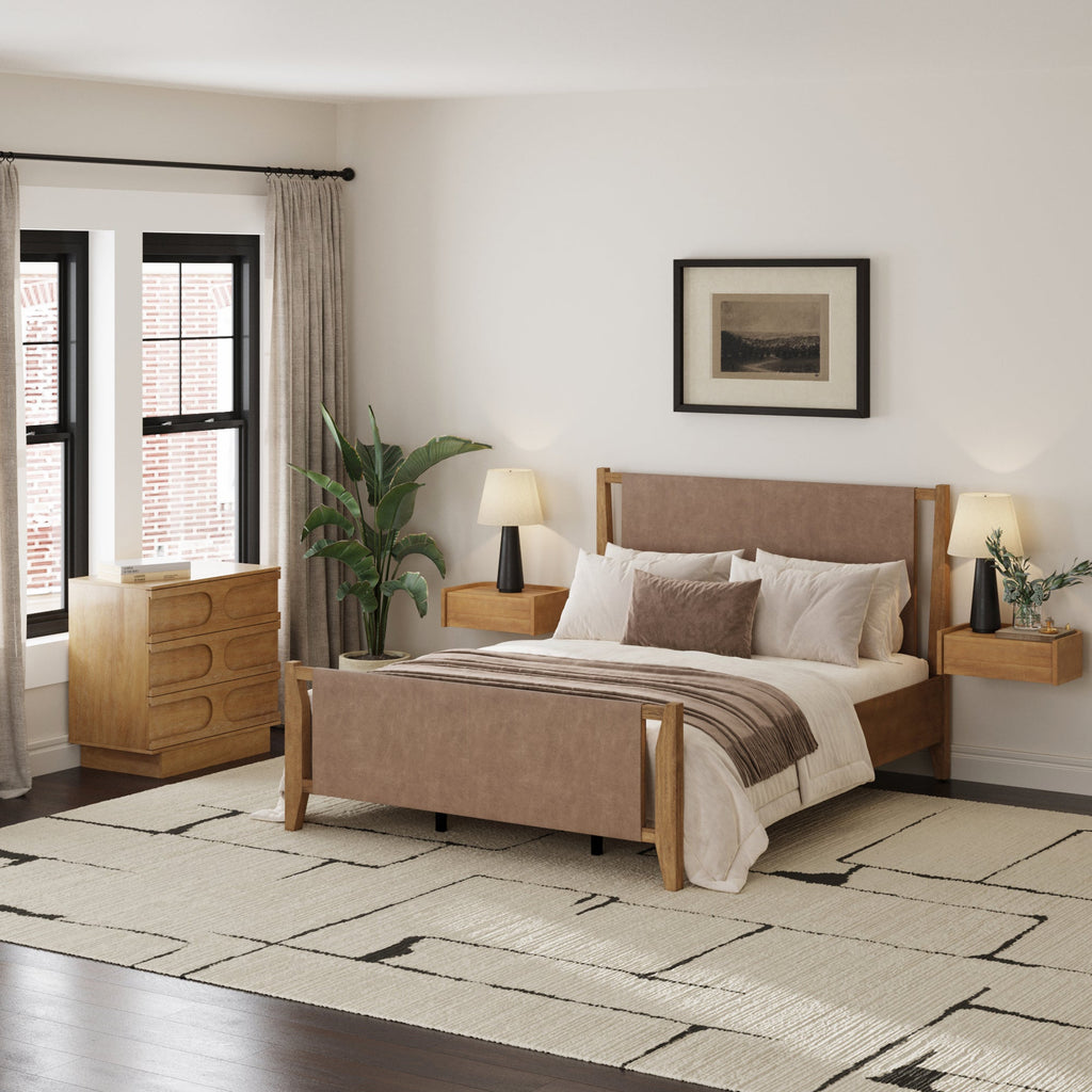 Faux Leather Queen Bedroom Set with 1 Dresser & 2 Nightstand