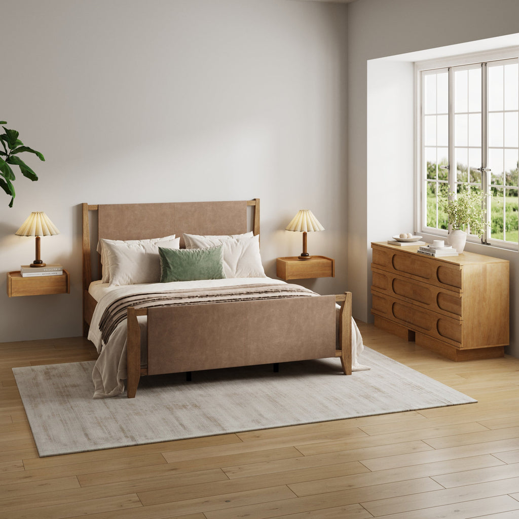 Faux Leather Queen Bedroom Set with 2 Dresser & 2 Nightstand