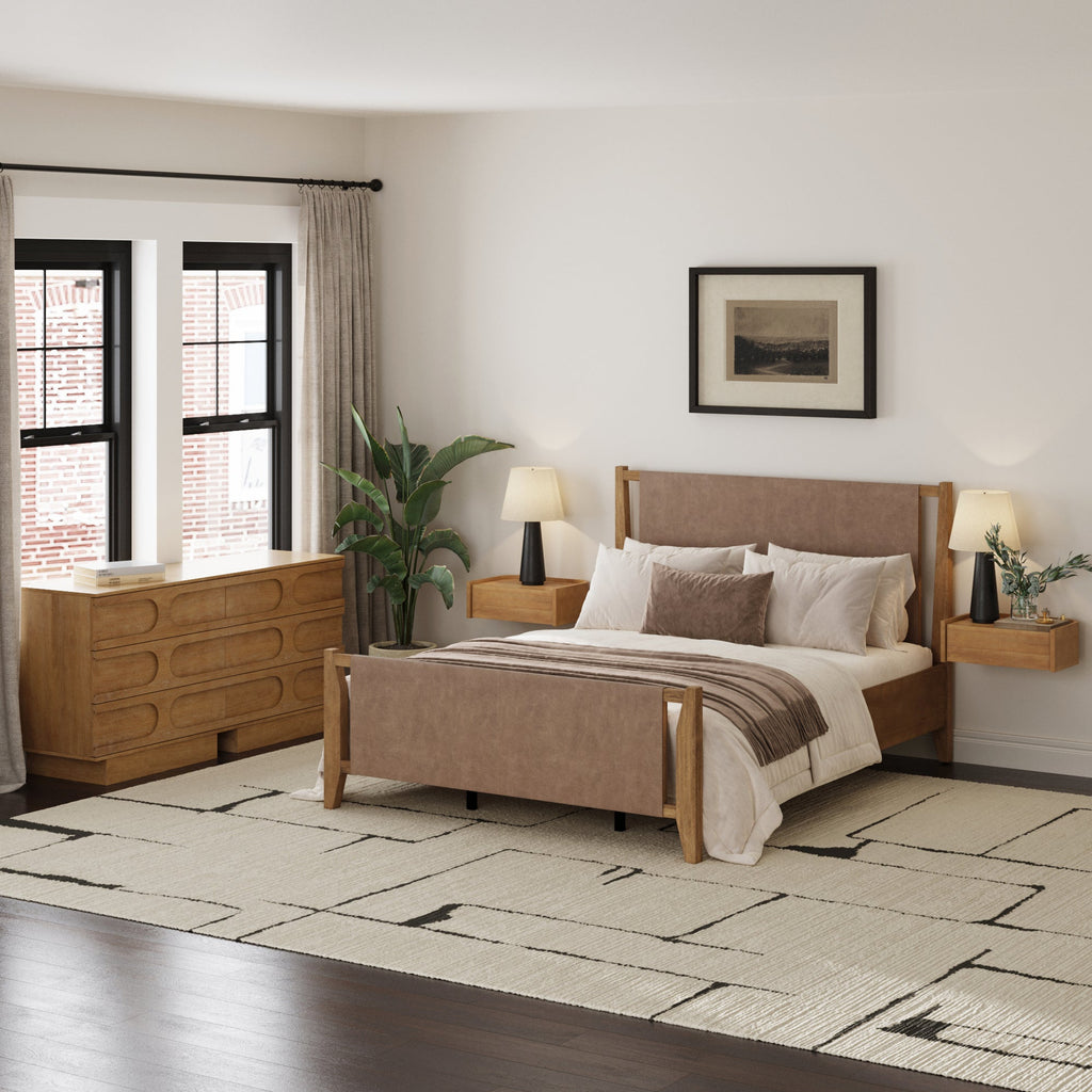 Faux Leather Queen Bedroom Set with 2 Dresser & 2 Nightstand