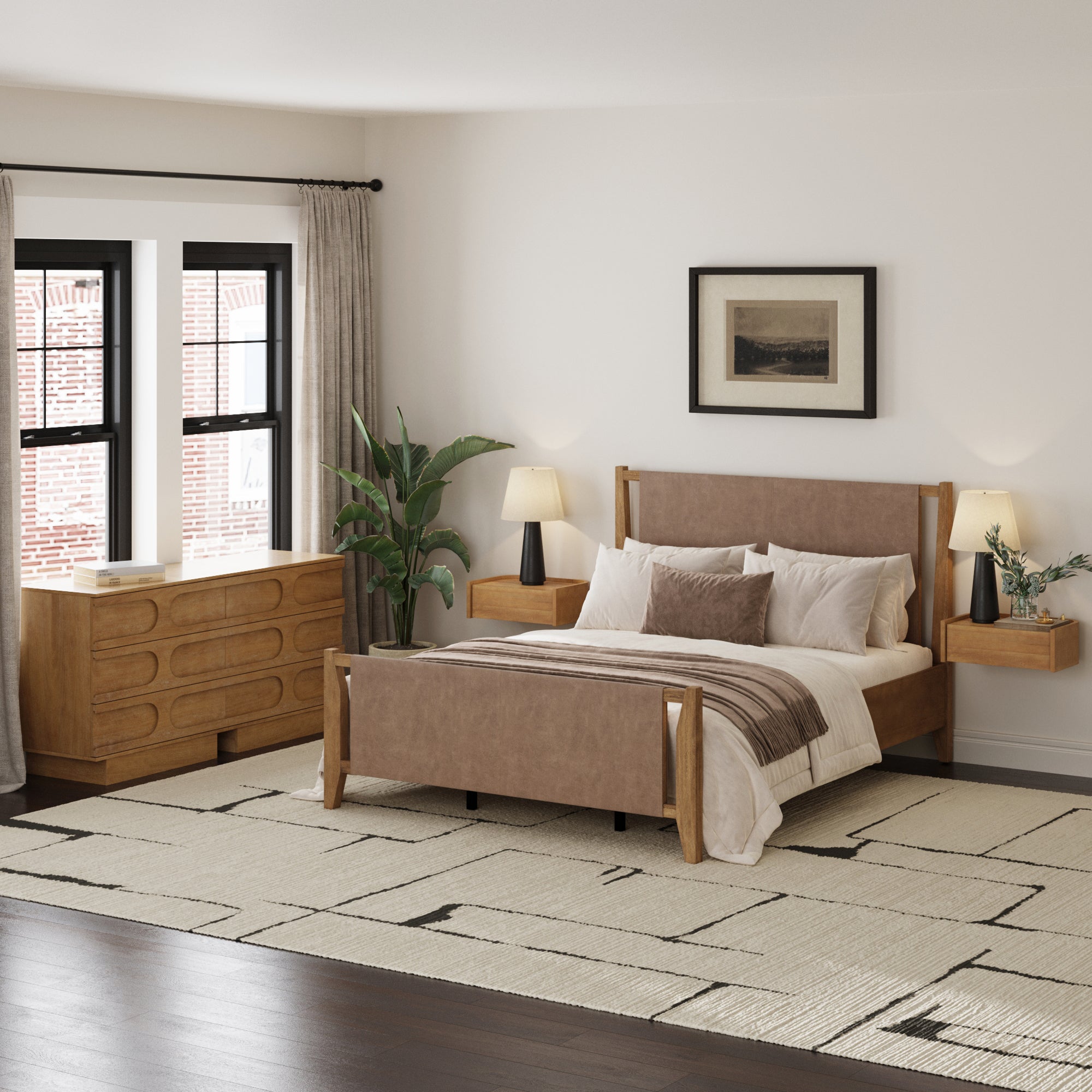 Faux Leather Queen Bedroom Set with 2 Dresser & 2 Nightstand