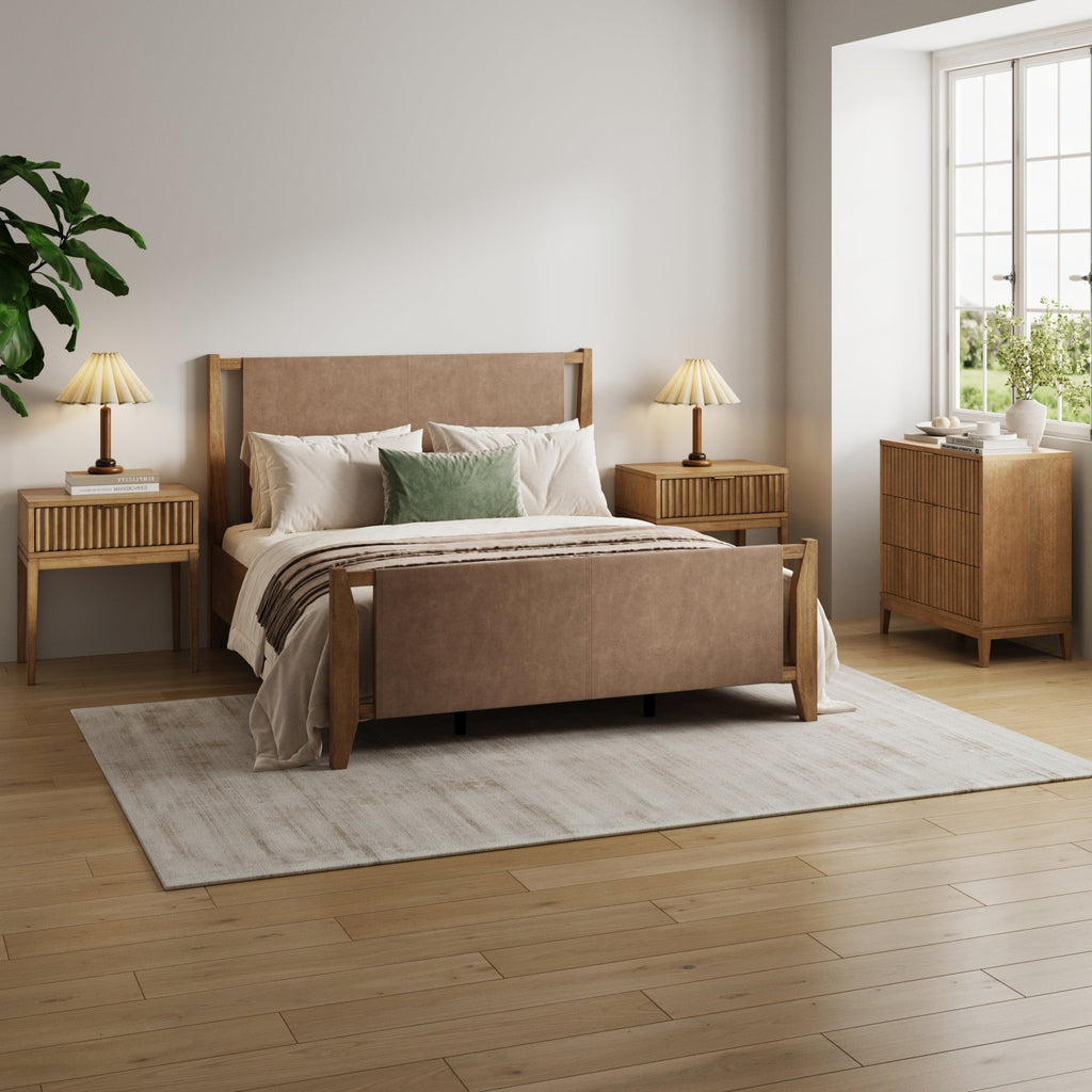 Faux Leather Queen Bedroom Set with 1 Fluted Dresser & 2 Nightstand