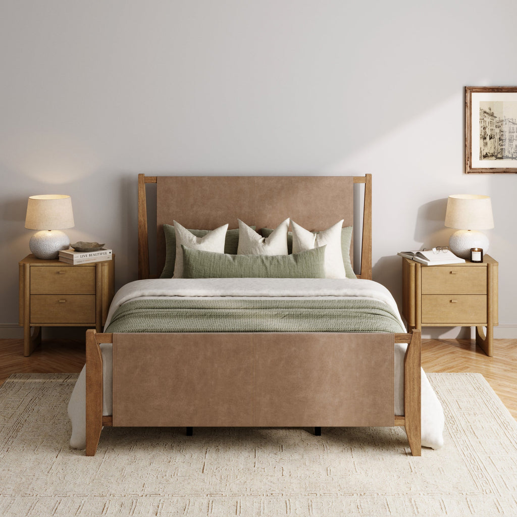 Faux Leather Queen Bedroom Set with 2 Nightstand