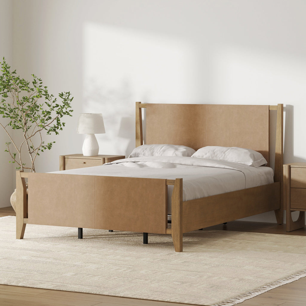 Size Bed Frame Wood & Faux Leather with Headboard