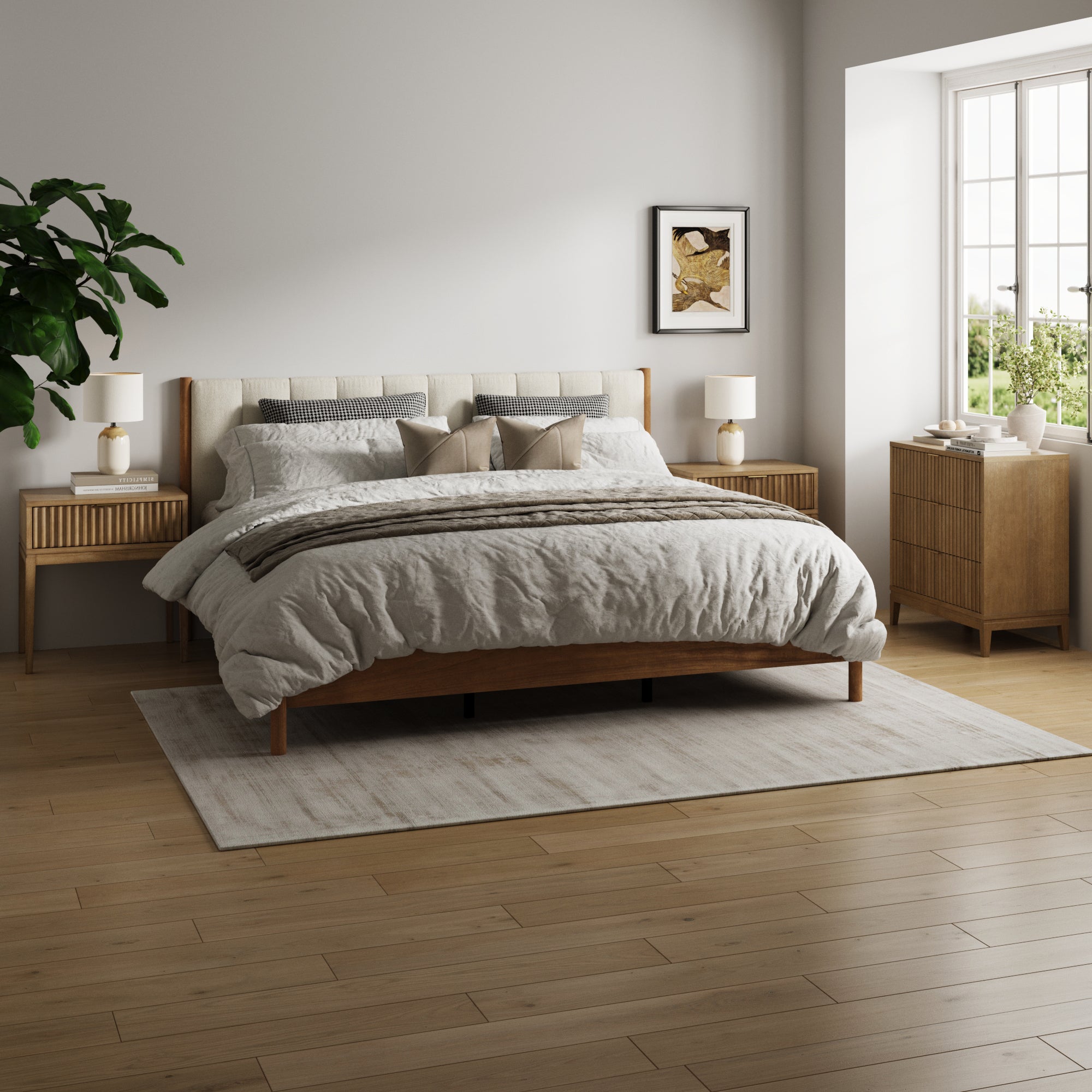 Modern King Bedroom Set with 1 Fluted Dresser and 2 Nightstand