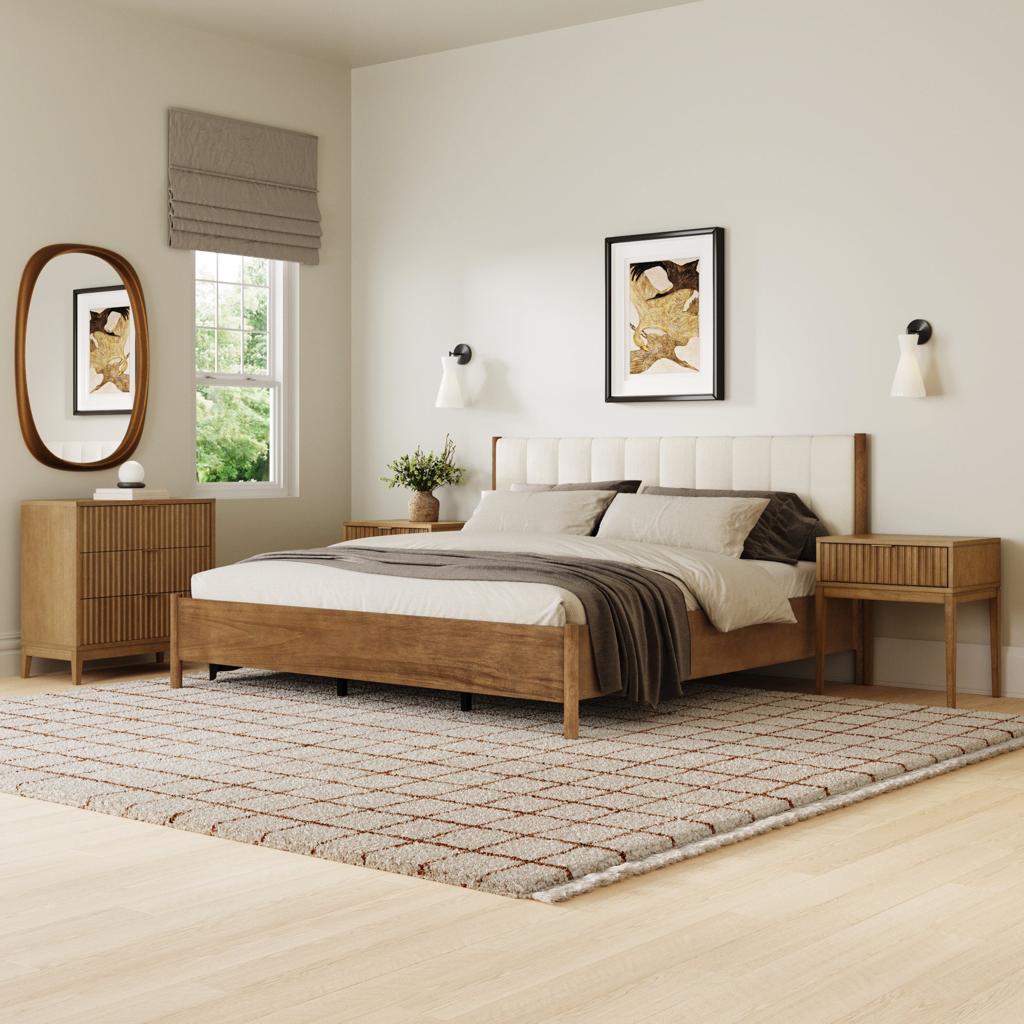 Modern King Bedroom Set with 1 Fluted Dresser and 2 Nightstand