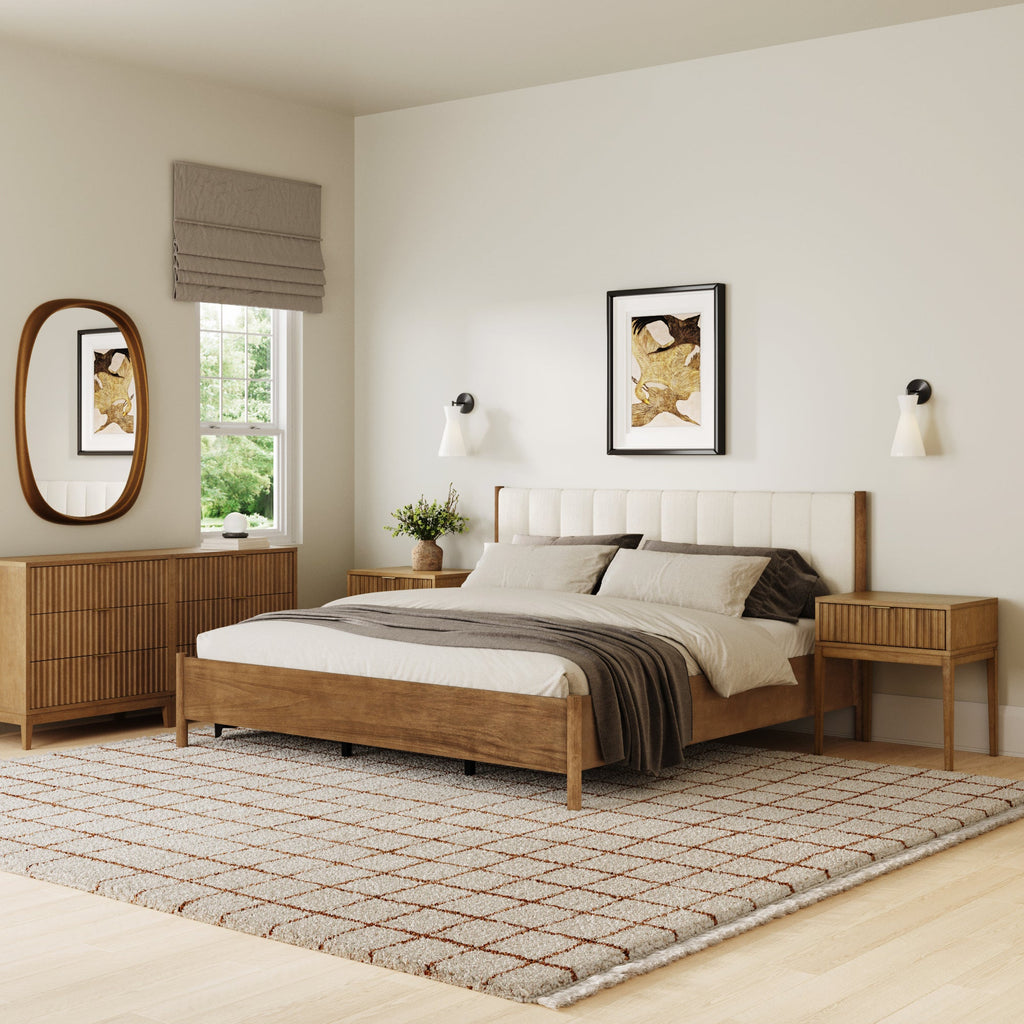 Modern King Bedroom Set with 2 Fluted Dresser and 2 Nightstand