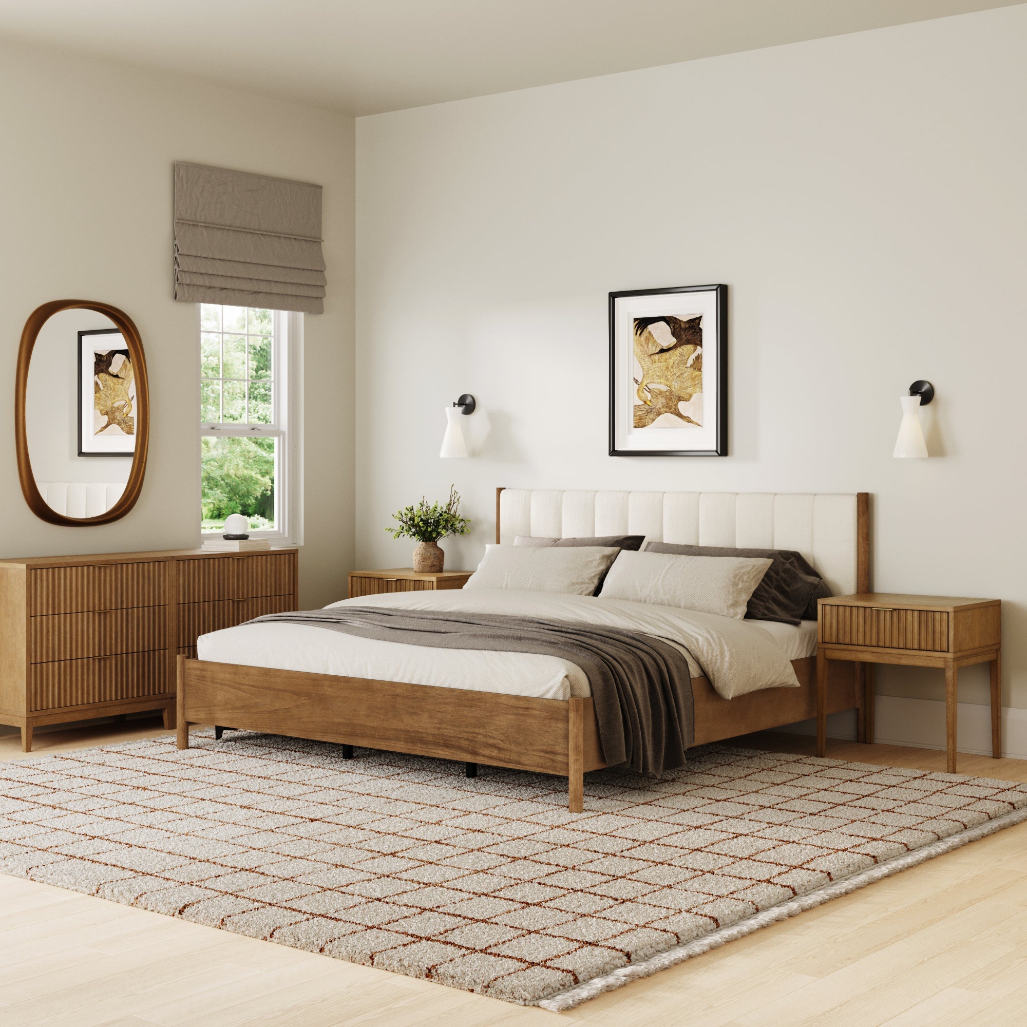 Modern King Bedroom Set with 2 Fluted Dresser and 2 Nightstand