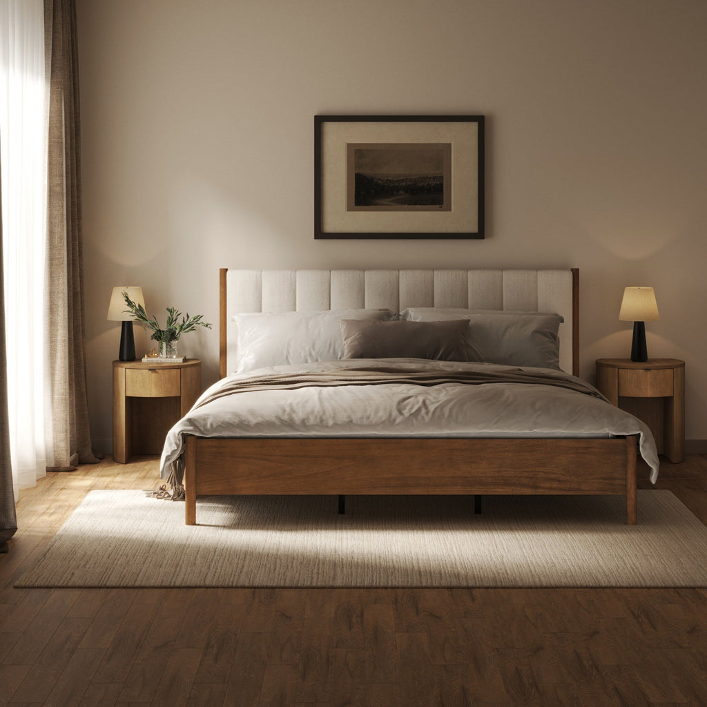 Modern King Bed Frame and 2 Curved Nightstand Set