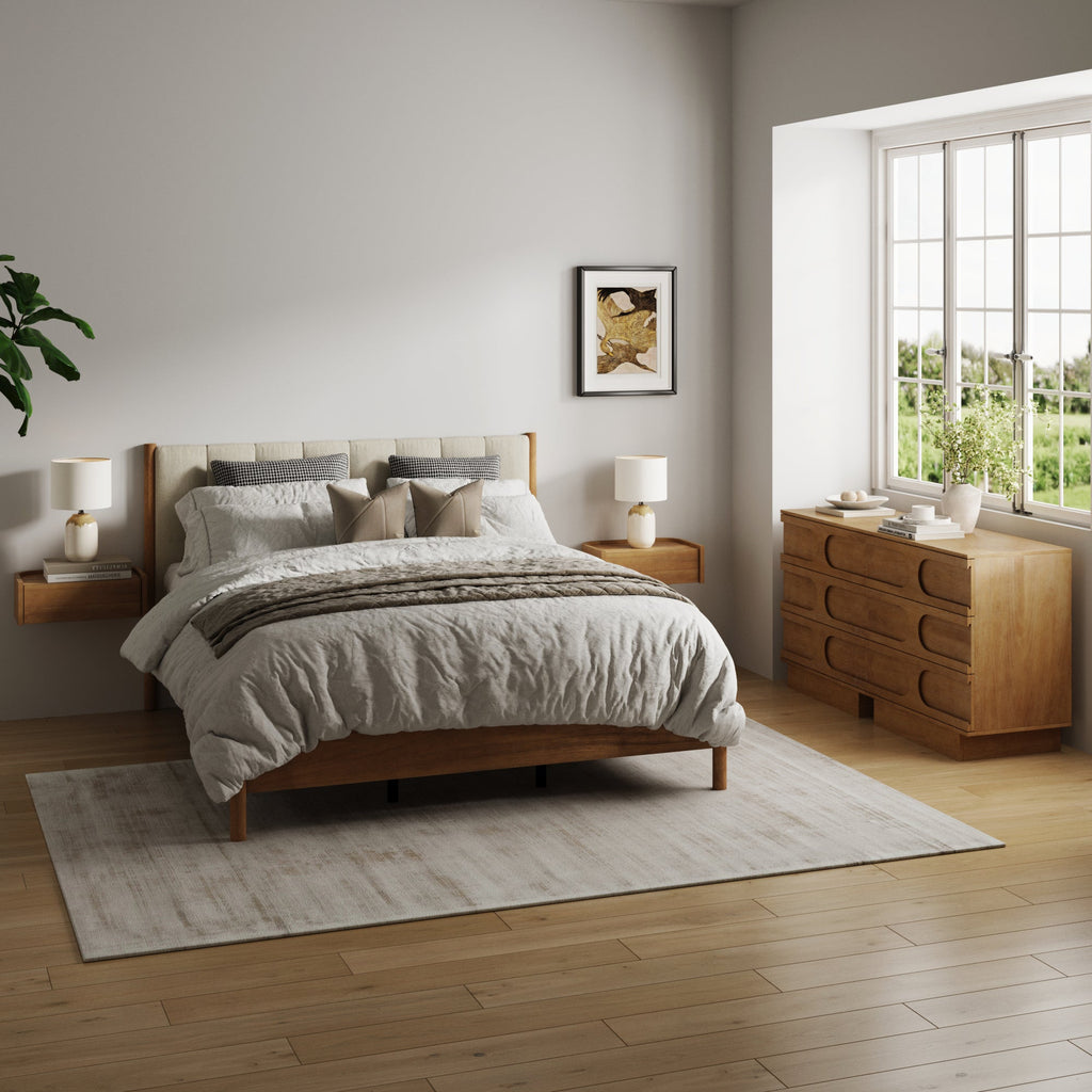 Modern Queen Bedroom Set with 2 Dresser and 2 Floating Nightstand