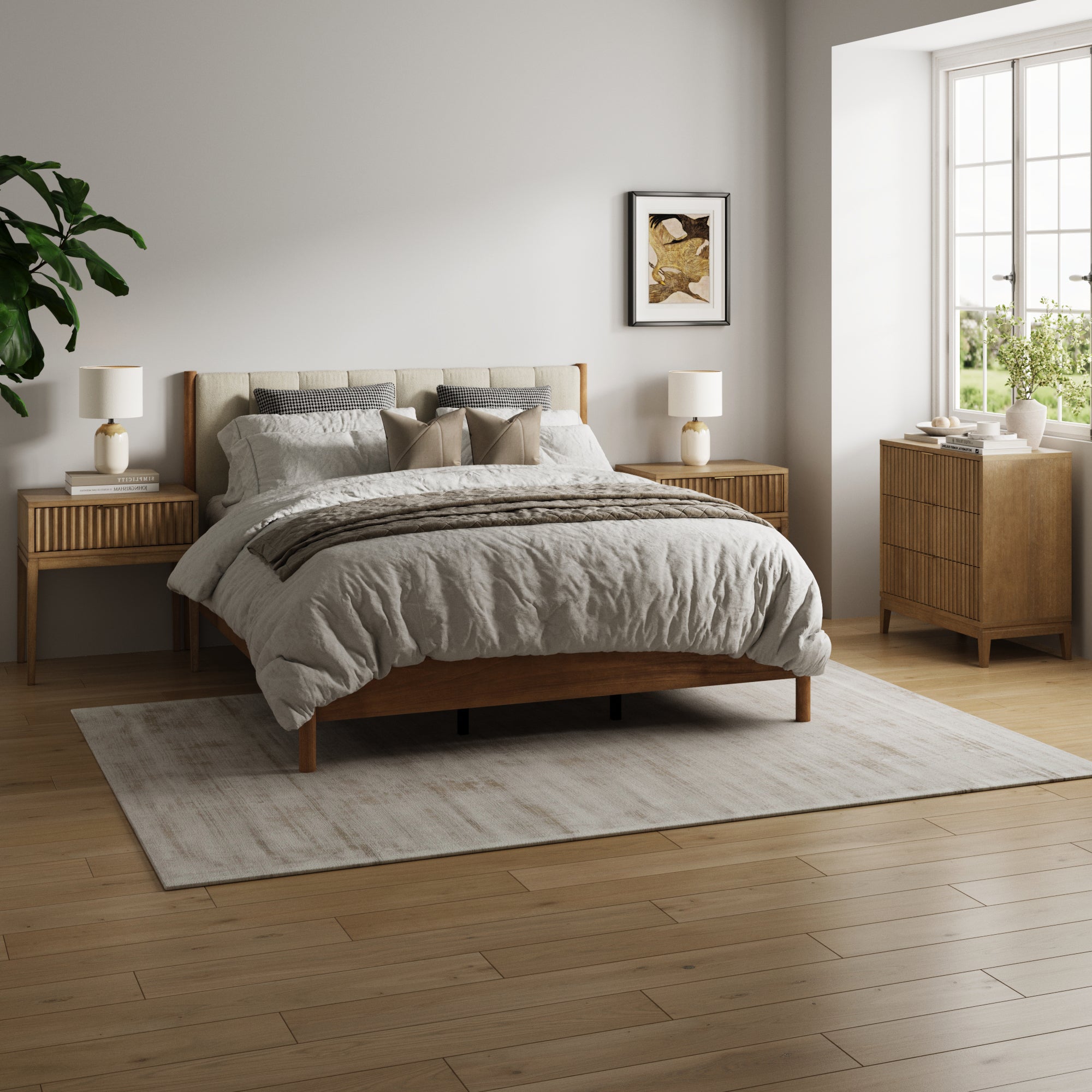 Modern Queen Bedroom Set with 1 Fluted Dresser and 2 Nightstand