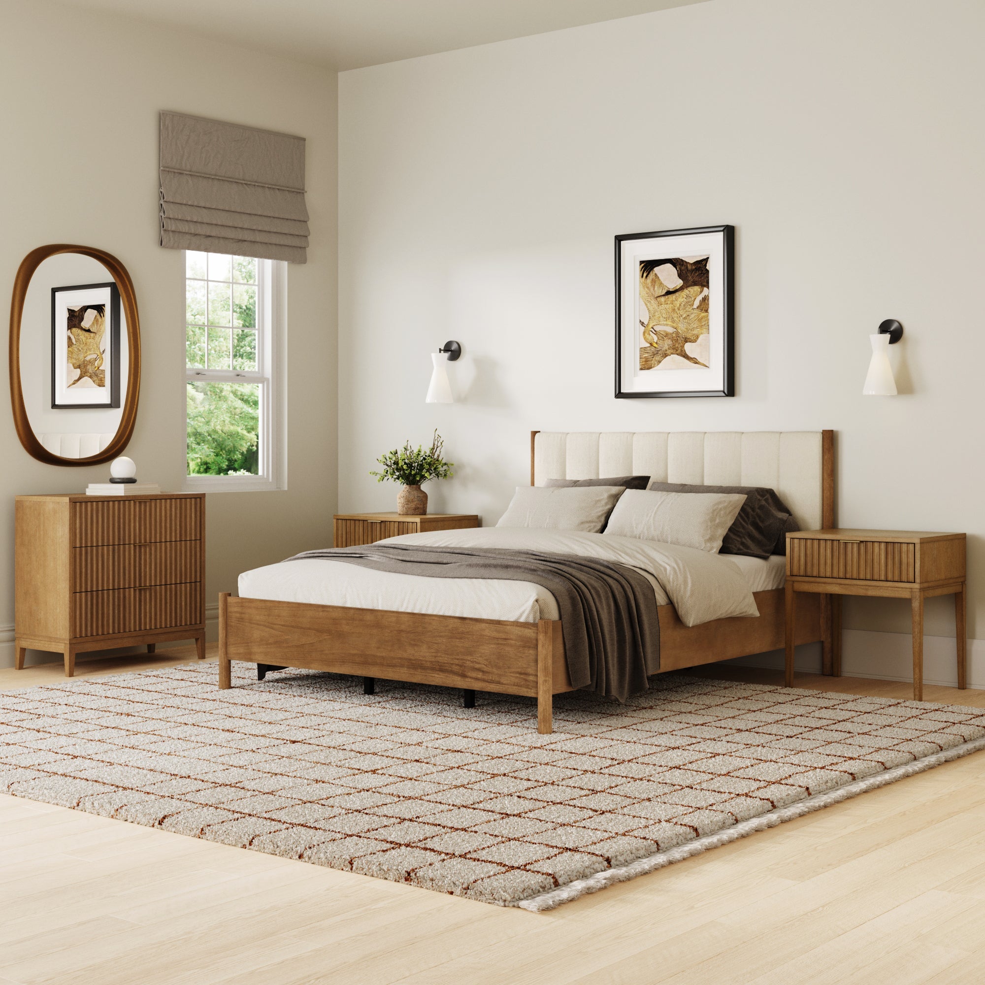 Modern Queen Bedroom Set with 1 Fluted Dresser and 2 Nightstand