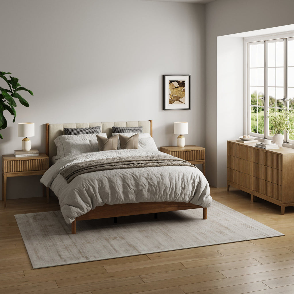 Modern Queen Bedroom Set with 2 Fluted Dresser and 2 Nightstand