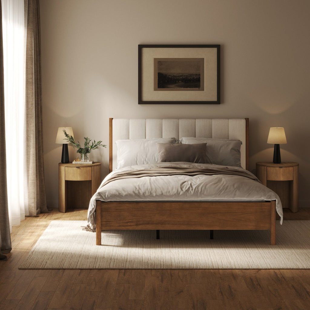 Modern Queen Bed Frame and 2 Curved Nightstand Set