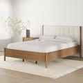 Mid-Century Queen Upholstered Bed Frame with Boucle Headboard
