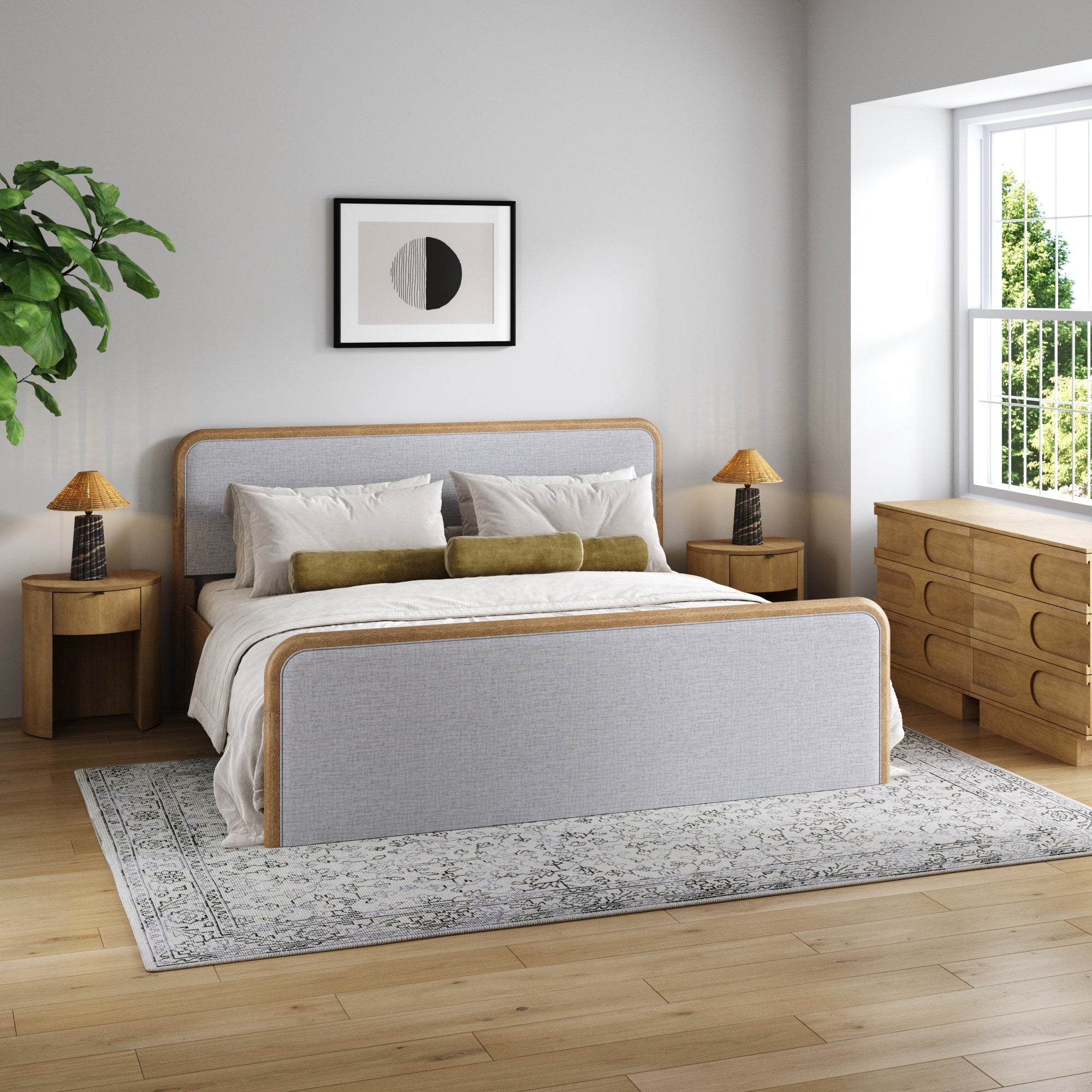 Bedroom Set with 2 Arched Dresser and 2 Nightstand
