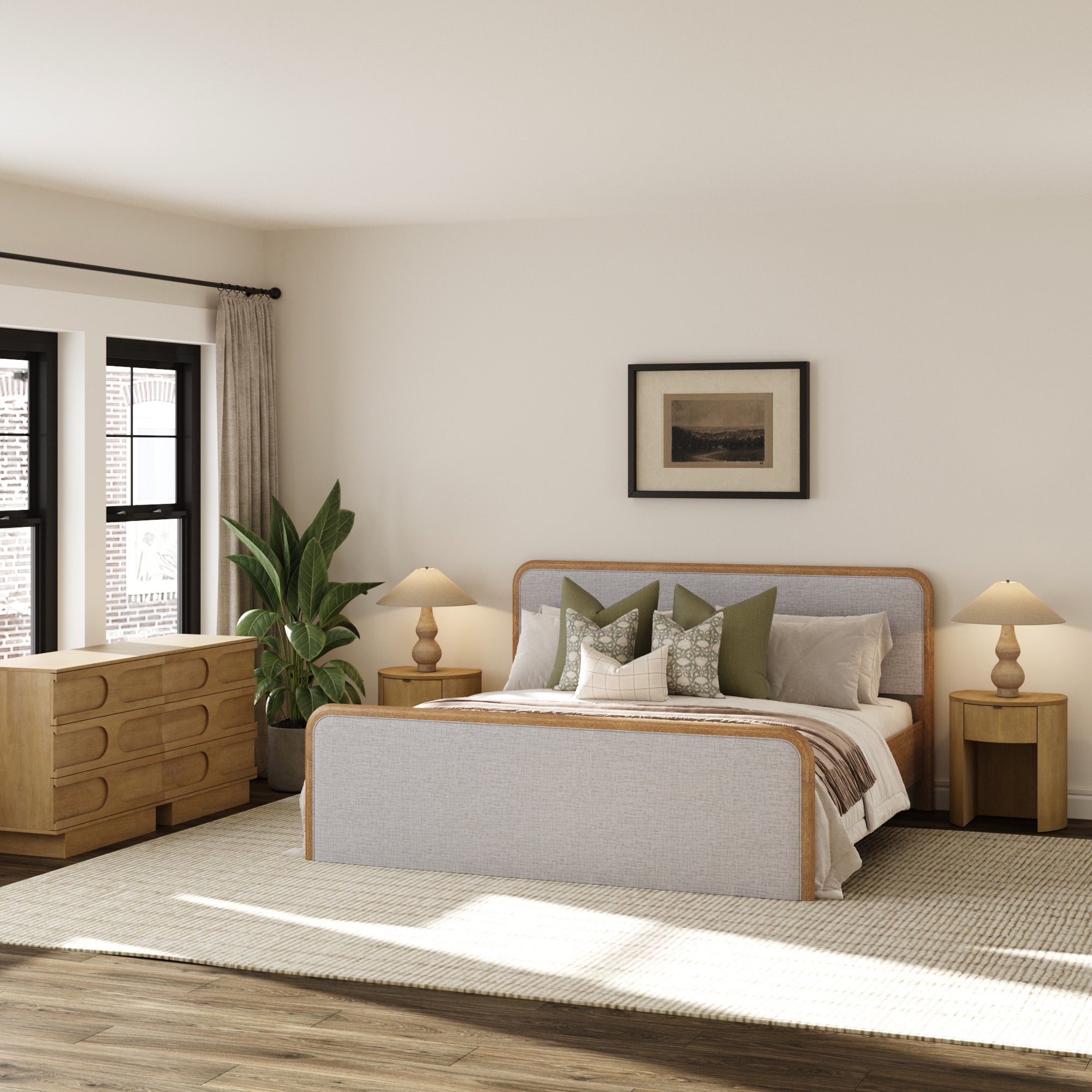 Bedroom Set with 2 Arched Dresser and 2 Nightstand