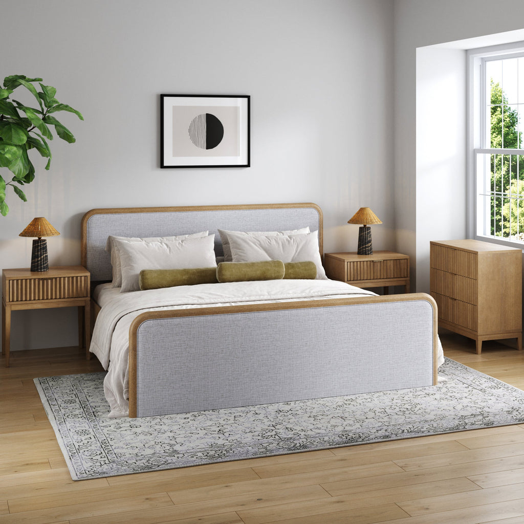 Fluted King Bed Frame with 1 Solid Wood Dresser and 2 Nightstand Set