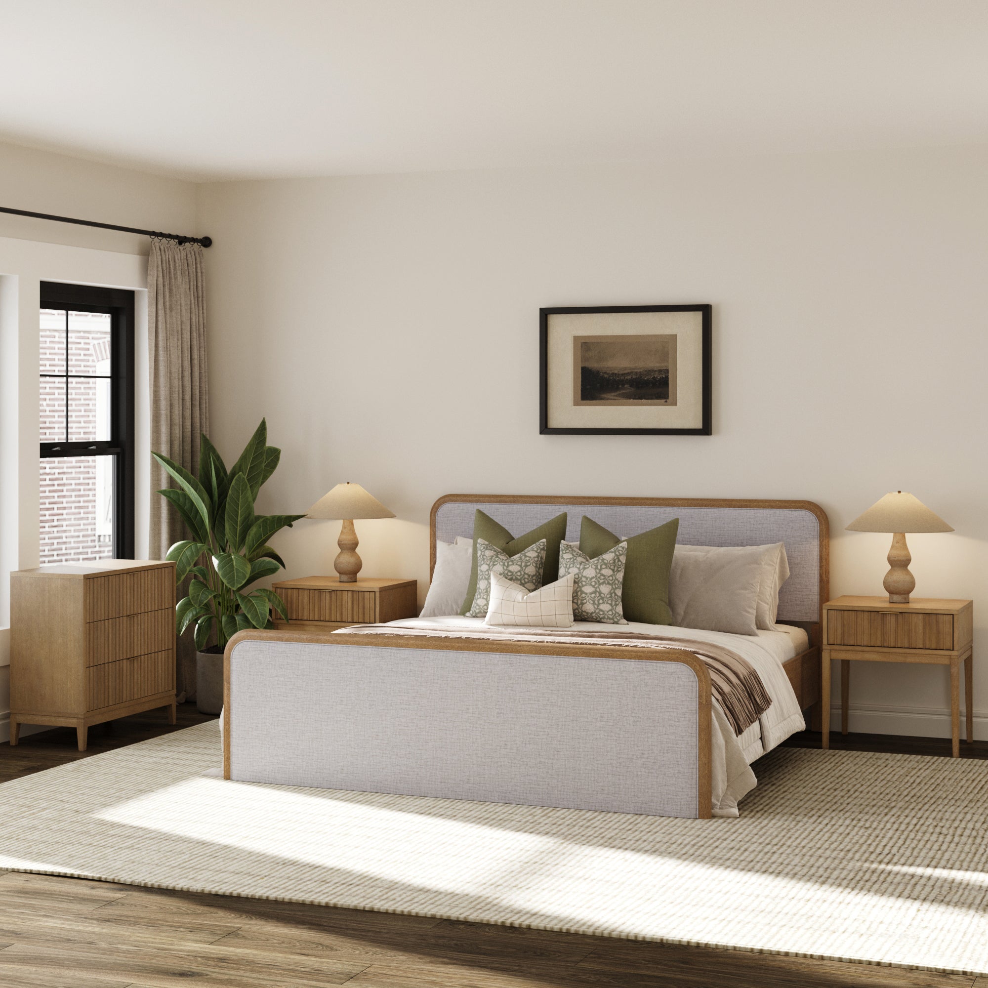 Fluted King Bed Frame with 1 Solid Wood Dresser and 2 Nightstand Set