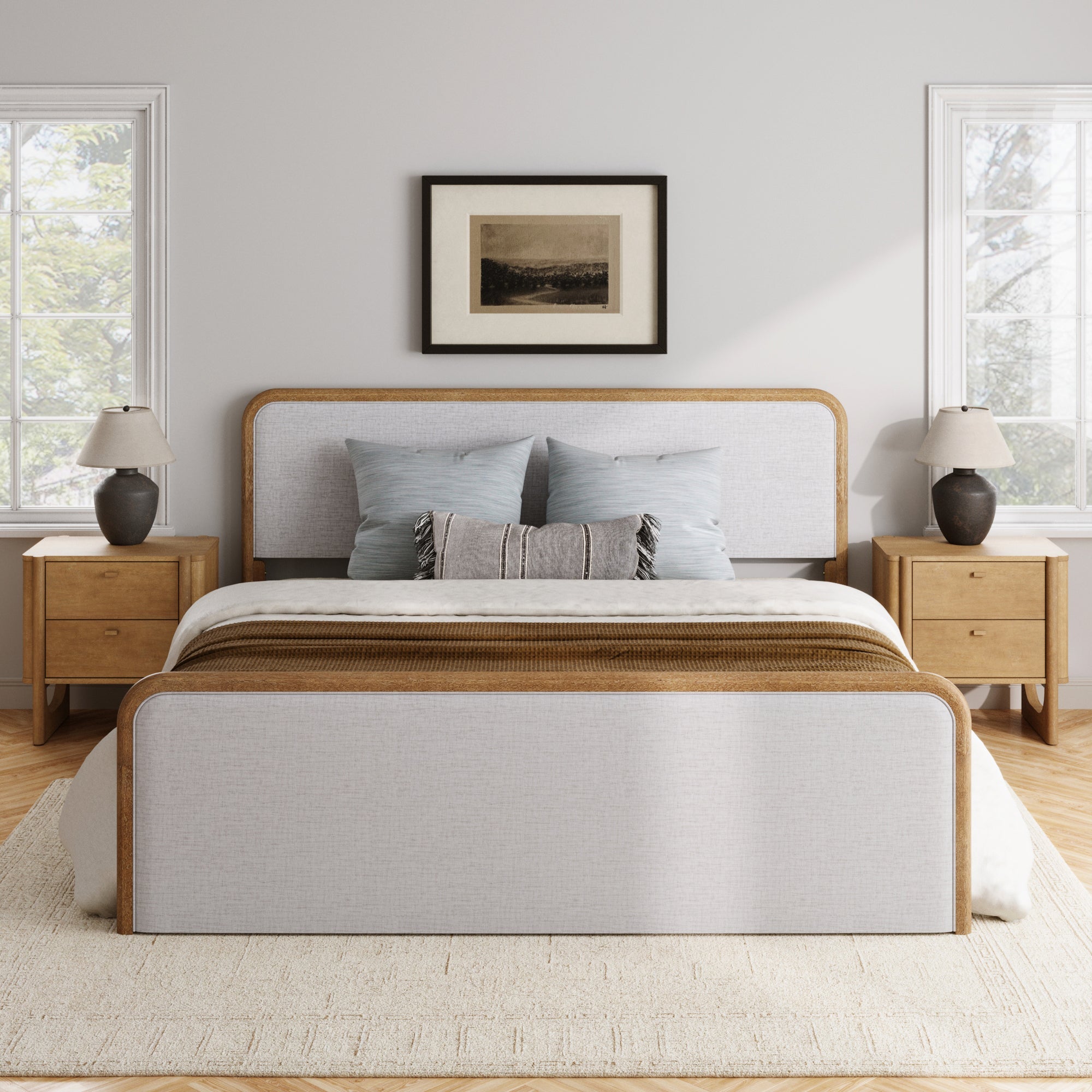 Wooden King Bed Frame with 2 Nightstand Set