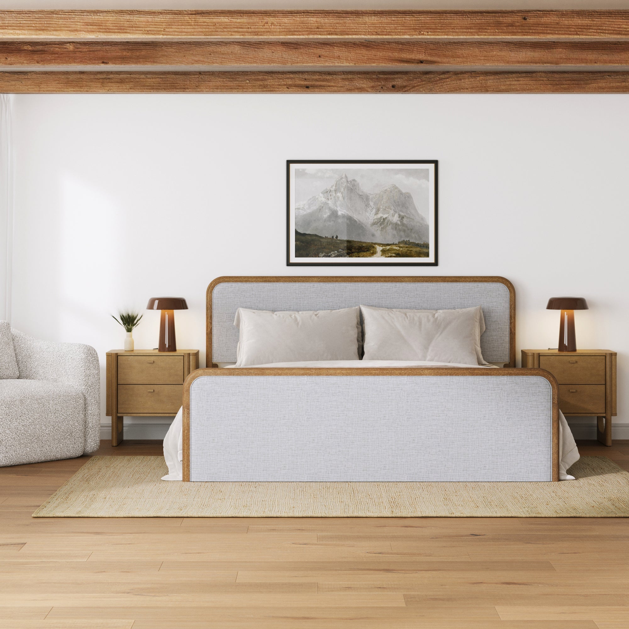 Wooden King Bed Frame with 2 Nightstand Set
