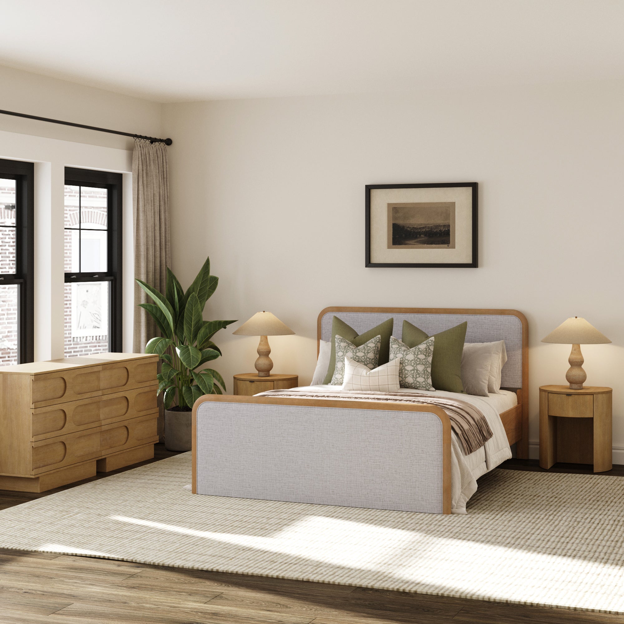 Bedroom Set with 2 Arched Dresser and 2 Nightstand
