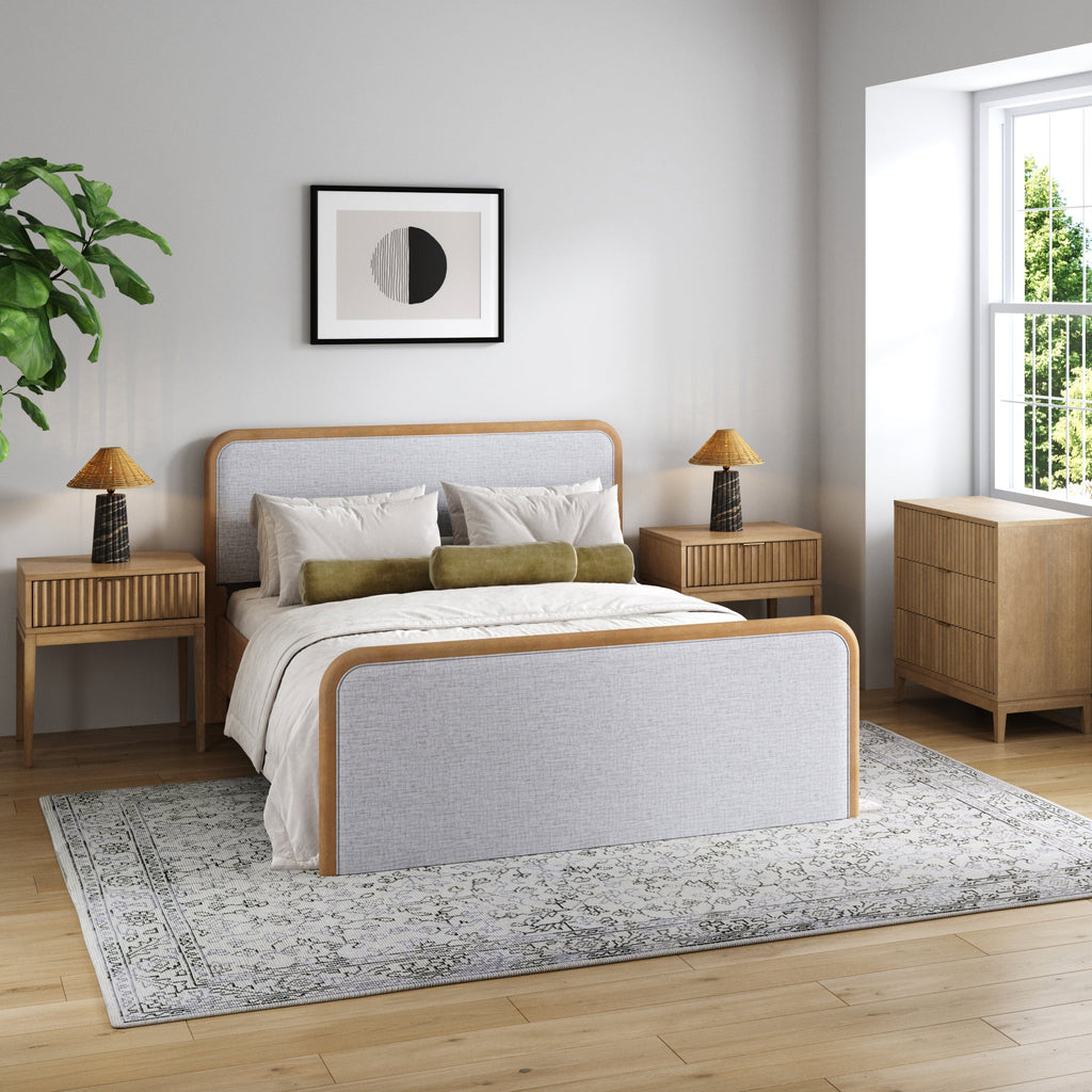 Fluted Queen Bed Frame with 1 Solid Wood Dresser and 2 Nightstand Set