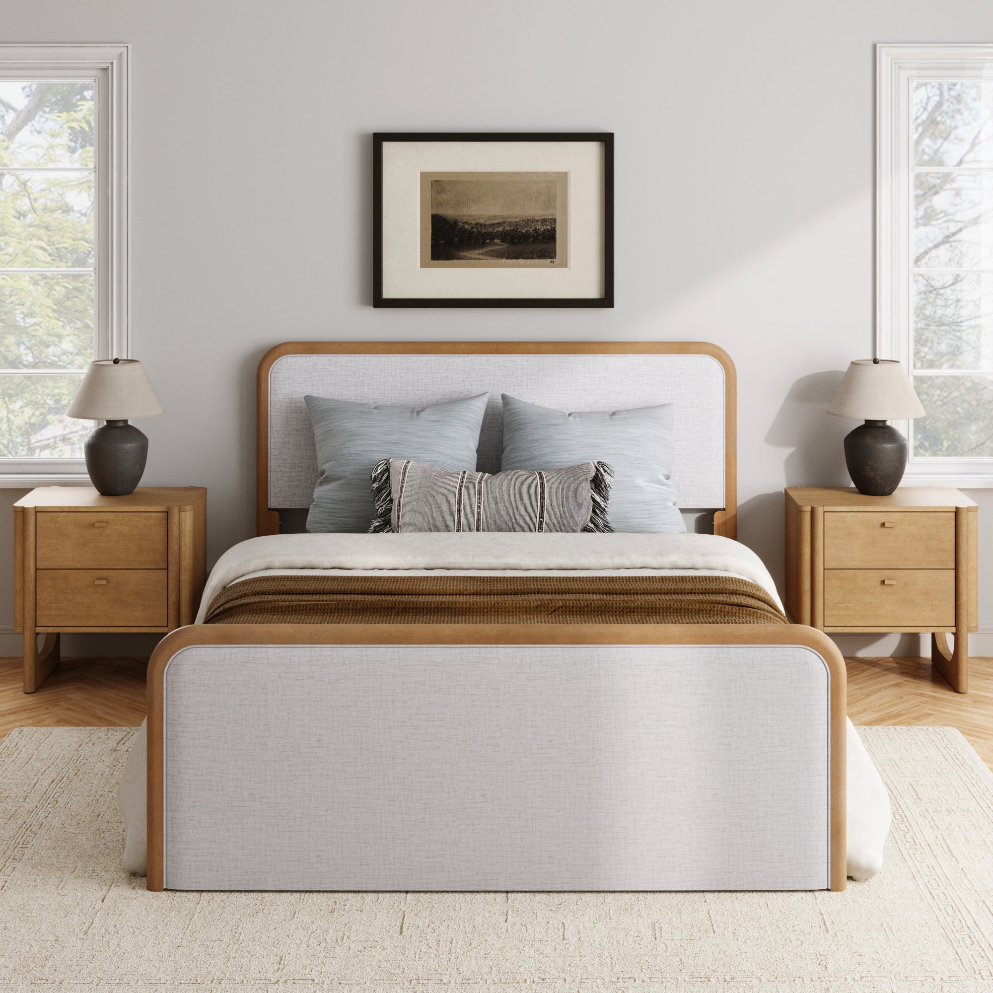Wooden Queen Bed Frame with 2 Nightstand Set