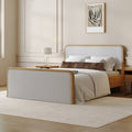 Rounded Solid Wood Bed Frame in Feather Gray Upholstery