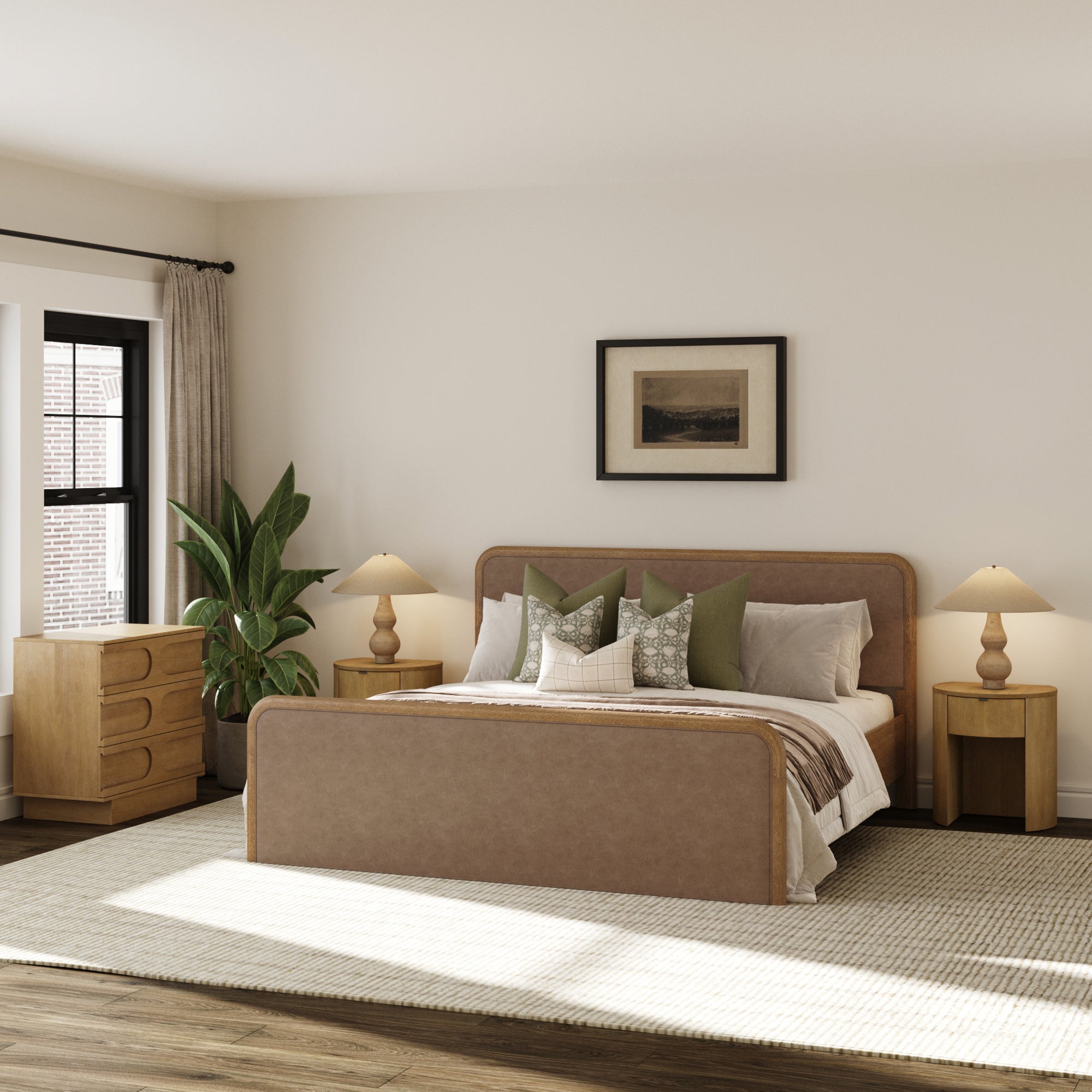 Rounded Faux Leather King Bed Frame with 1 Arched Dresser and 2 Nightstand Set