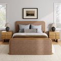 Rounded Faux Leather Bed Frame with 2 Nightstand