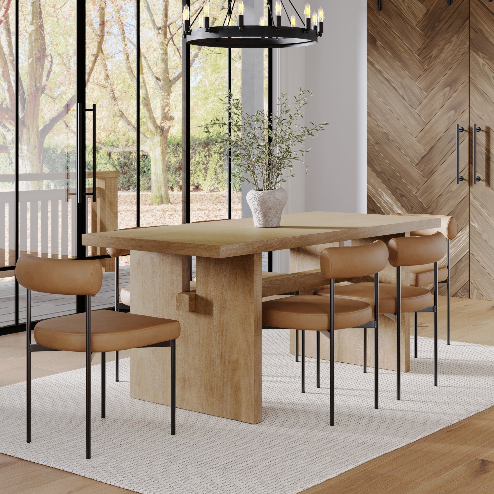 Mid-Century Dining Set Light Brown (6 Chair)