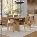 Mid-Century Woven Dining Set Light Brown (6 Chair)