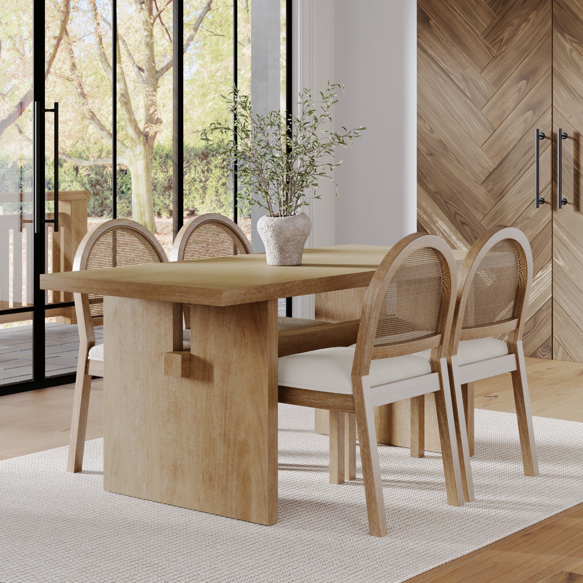 Bohemian Cane Dining Set (4 Chair)