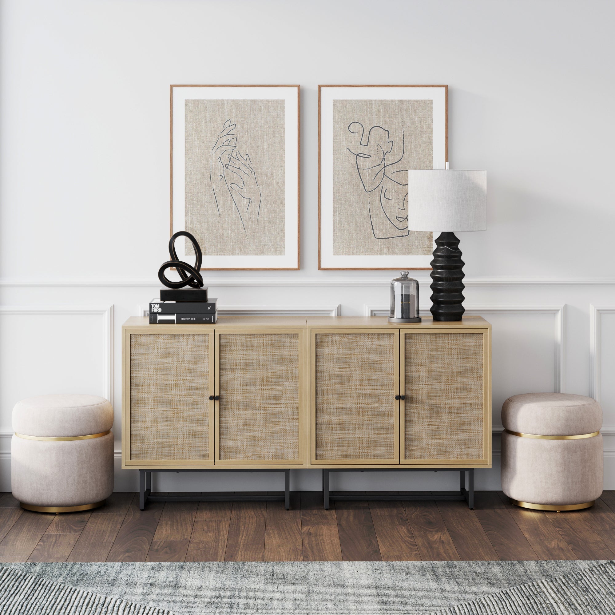 Rattan Storage Cabinet Credenza