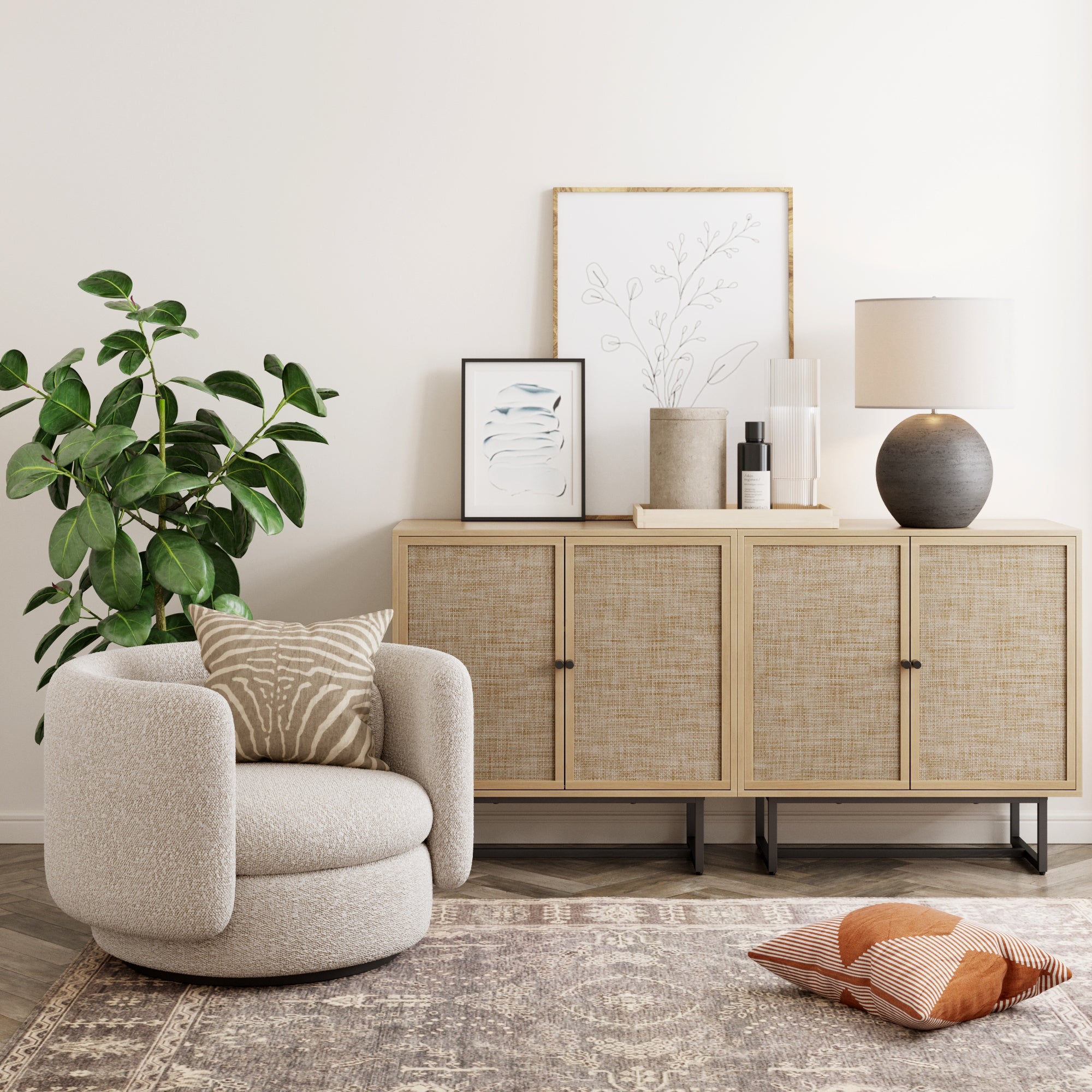 Rattan Storage Cabinet Credenza
